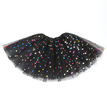Fustă pentru copii din tul cu imprimeu buline, trei straturi, șase panouri, material poliester