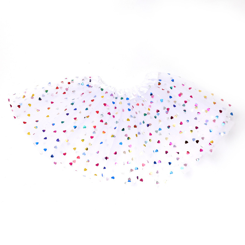 Fustă pentru copii din tul cu imprimeu buline, trei straturi, șase panouri, material poliester