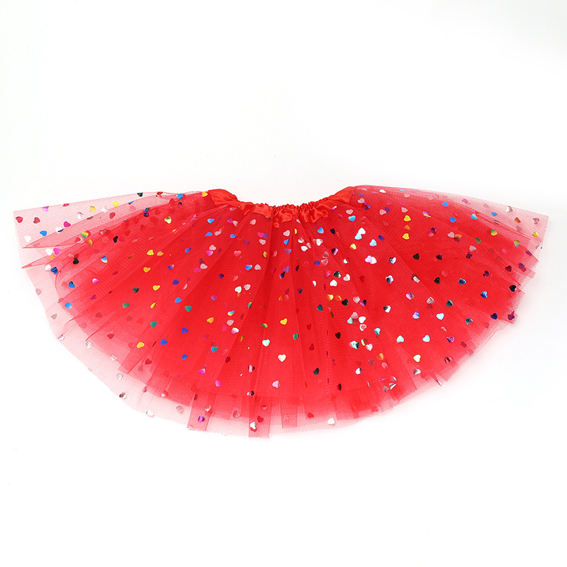Fustă pentru copii din tul cu imprimeu buline, trei straturi, șase panouri, material poliester