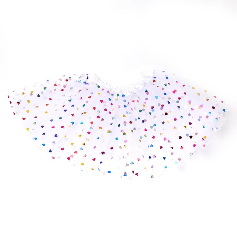 Fustă pentru copii din tul cu imprimeu buline, trei straturi, șase panouri, material poliester