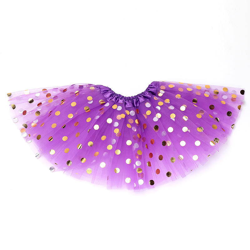 Fustă pentru copii din tul cu imprimeu buline, trei straturi, șase panouri, material poliester