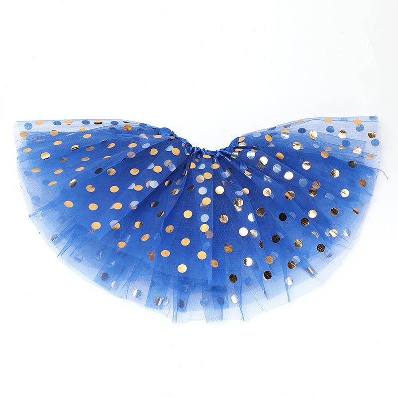 Fustă pentru copii din tul cu imprimeu buline, trei straturi, șase panouri, material poliester