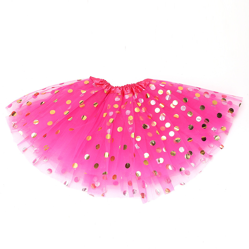 Fustă pentru copii din tul cu imprimeu buline, trei straturi, șase panouri, material poliester