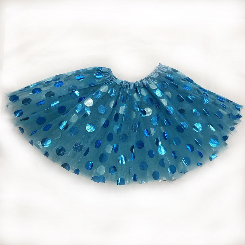 Fustă pentru copii din tul cu imprimeu buline, trei straturi, șase panouri, material poliester