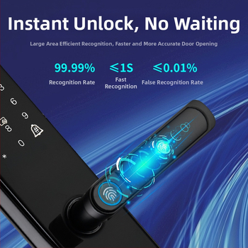 Смарт брава с пръстов отпечатък за дървена врата, модел p8S, 300 записа отпечатъци, над 10 000 отключвания, захранване DC