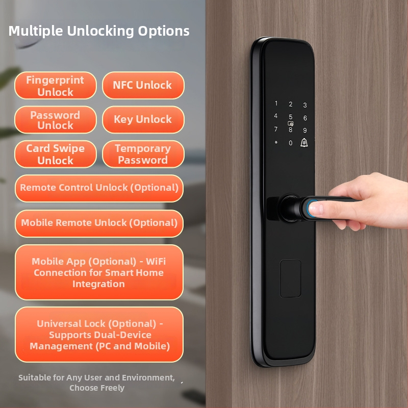 Смарт брава с пръстов отпечатък за дървена врата, модел p8S, 300 записа отпечатъци, над 10 000 отключвания, захранване DC