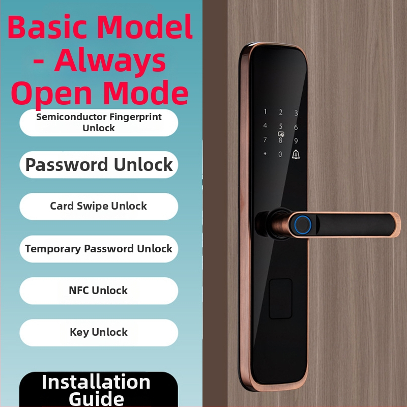 Смарт брава с пръстов отпечатък за дървена врата, модел p8S, 300 записа отпечатъци, над 10 000 отключвания, захранване DC