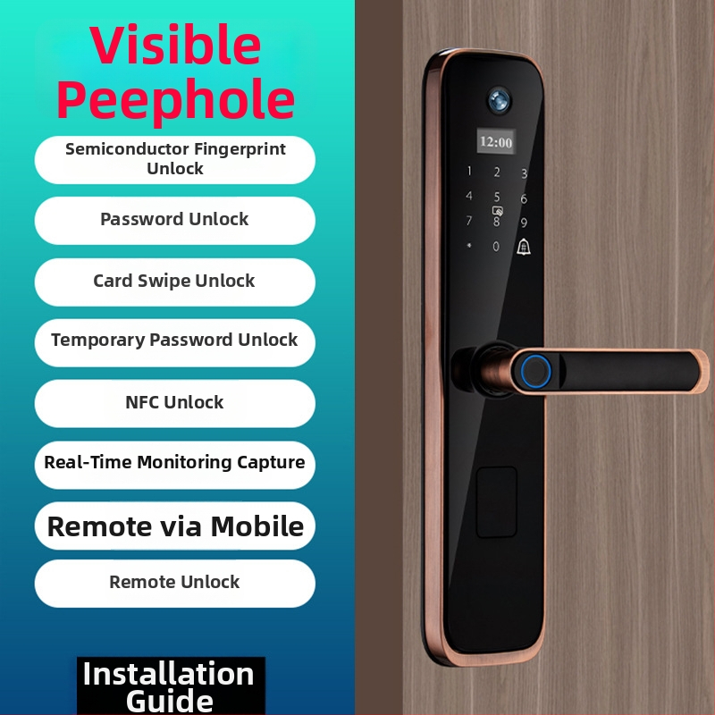 Смарт брава с пръстов отпечатък за дървена врата, модел p8S, 300 записа отпечатъци, над 10 000 отключвания, захранване DC