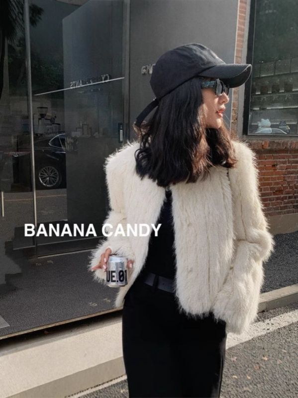 Kožušuch z umelej kožušiny, japonsko-kórejský voľný štýl, V-krk, dlhé rukávy, hlavná tkanina: umelej kožušiny, obsah tkaniny ≥95%