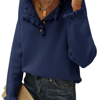 Γυναικείος ακρυλικός πλεκτός πουλόβερ – μακριά μανίκια, ημι-ανοικτή λαιμόκοψη, μονόχρωμο σχέδιο, μεσαίας πυκνότητας πλέξη, 95%+ πολυεστέρας, Φθινόπωρο 2024