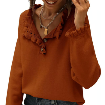 Γυναικείος ακρυλικός πλεκτός πουλόβερ – μακριά μανίκια, ημι-ανοικτή λαιμόκοψη, μονόχρωμο σχέδιο, μεσαίας πυκνότητας πλέξη, 95%+ πολυεστέρας, Φθινόπωρο 2024