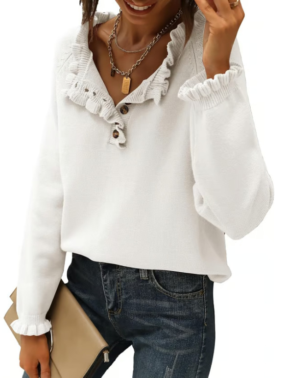 Γυναικείος ακρυλικός πλεκτός πουλόβερ – μακριά μανίκια, ημι-ανοικτή λαιμόκοψη, μονόχρωμο σχέδιο, μεσαίας πυκνότητας πλέξη, 95%+ πολυεστέρας, Φθινόπωρο 2024