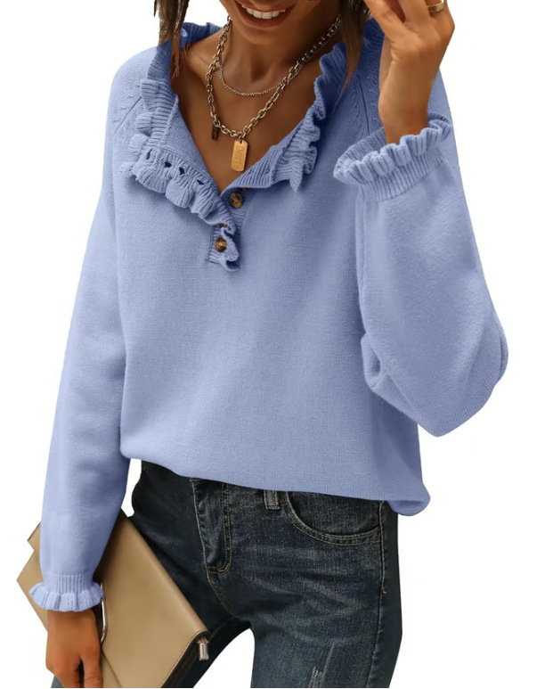 Γυναικείος ακρυλικός πλεκτός πουλόβερ – μακριά μανίκια, ημι-ανοικτή λαιμόκοψη, μονόχρωμο σχέδιο, μεσαίας πυκνότητας πλέξη, 95%+ πολυεστέρας, Φθινόπωρο 2024