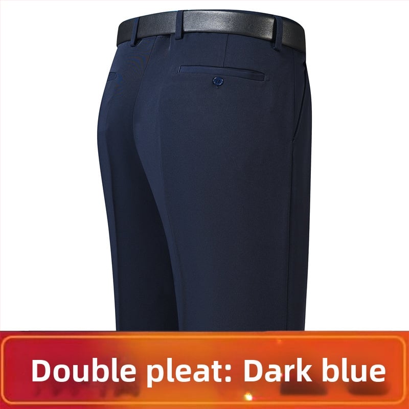 Férfi téli üzleti formális egyenes nadrág, kémiai szálak keveréke, poliészter, zsebek, középkorú férfiak számára, címkével