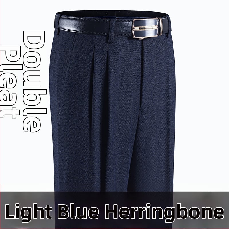 Férfi téli üzleti formális egyenes nadrág, kémiai szálak keveréke, poliészter, zsebek, középkorú férfiak számára, címkével