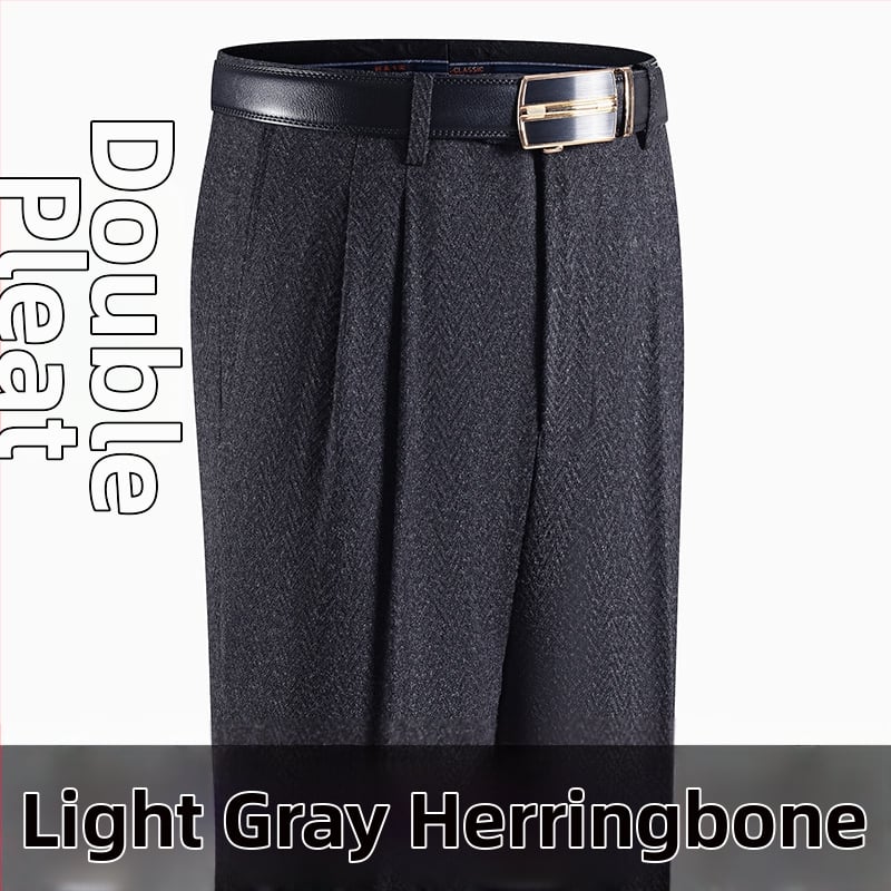 Férfi téli üzleti formális egyenes nadrág, kémiai szálak keveréke, poliészter, zsebek, középkorú férfiak számára, címkével