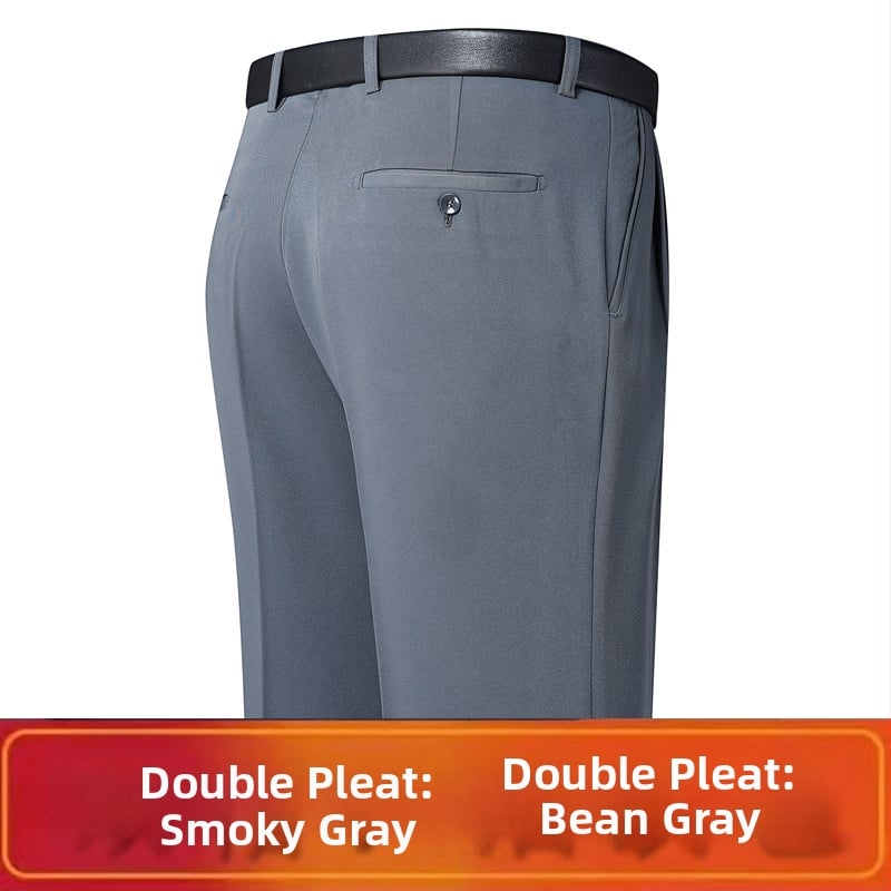 Férfi téli üzleti formális egyenes nadrág, kémiai szálak keveréke, poliészter, zsebek, középkorú férfiak számára, címkével