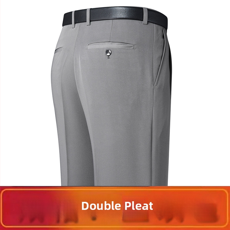 Férfi téli üzleti formális egyenes nadrág, kémiai szálak keveréke, poliészter, zsebek, középkorú férfiak számára, címkével