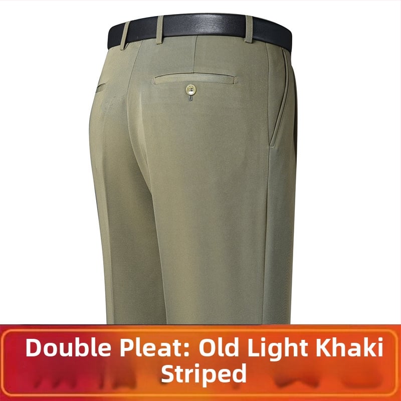 Férfi téli üzleti formális egyenes nadrág, kémiai szálak keveréke, poliészter, zsebek, középkorú férfiak számára, címkével