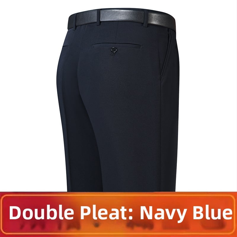 Férfi téli üzleti formális egyenes nadrág, kémiai szálak keveréke, poliészter, zsebek, középkorú férfiak számára, címkével