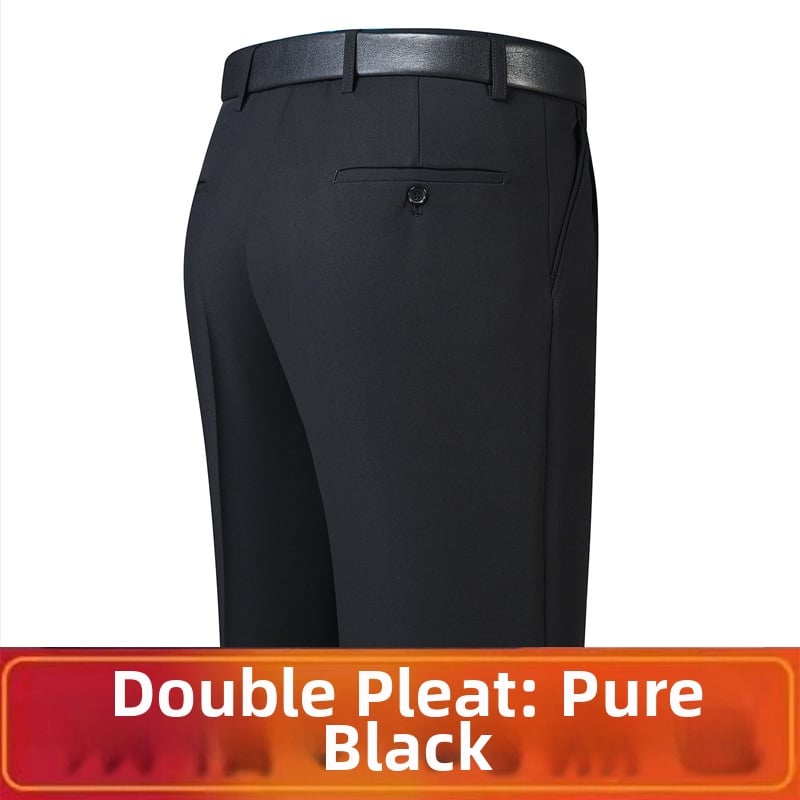 Férfi téli üzleti formális egyenes nadrág, kémiai szálak keveréke, poliészter, zsebek, középkorú férfiak számára, címkével