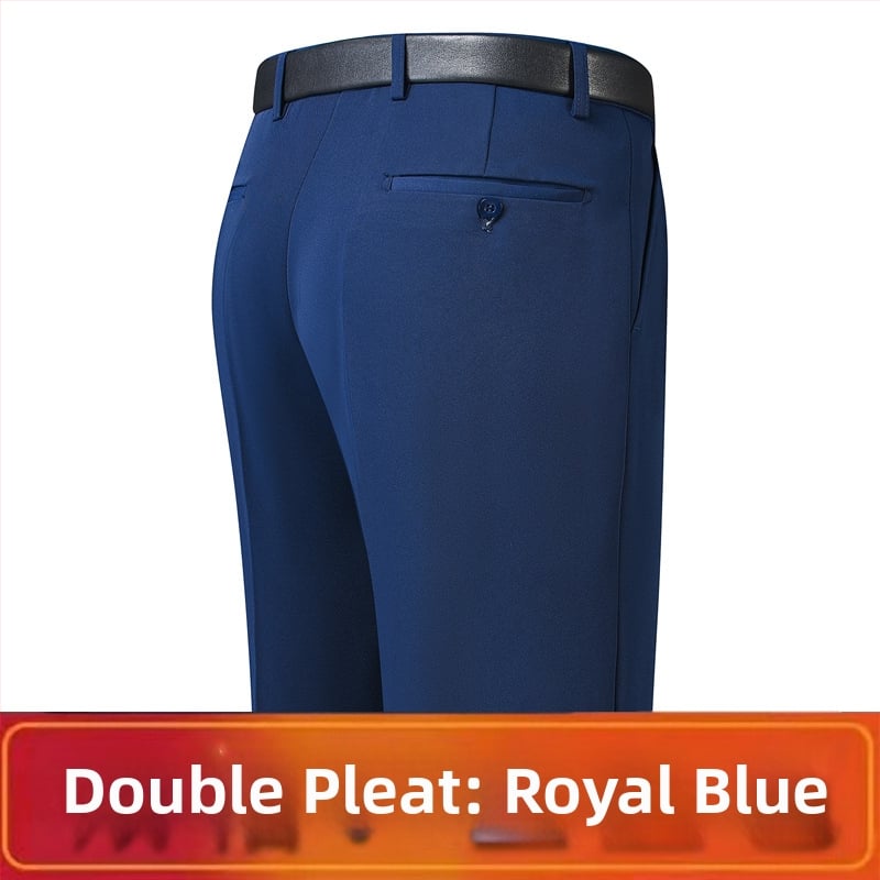 Férfi téli üzleti formális egyenes nadrág, kémiai szálak keveréke, poliészter, zsebek, középkorú férfiak számára, címkével