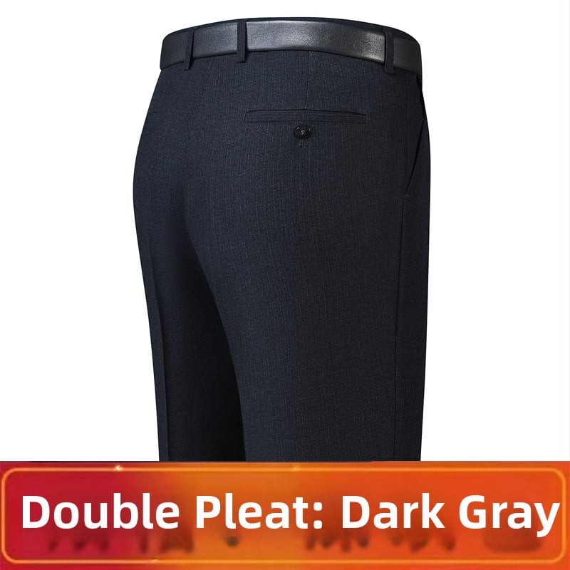 Férfi téli üzleti formális egyenes nadrág, kémiai szálak keveréke, poliészter, zsebek, középkorú férfiak számára, címkével