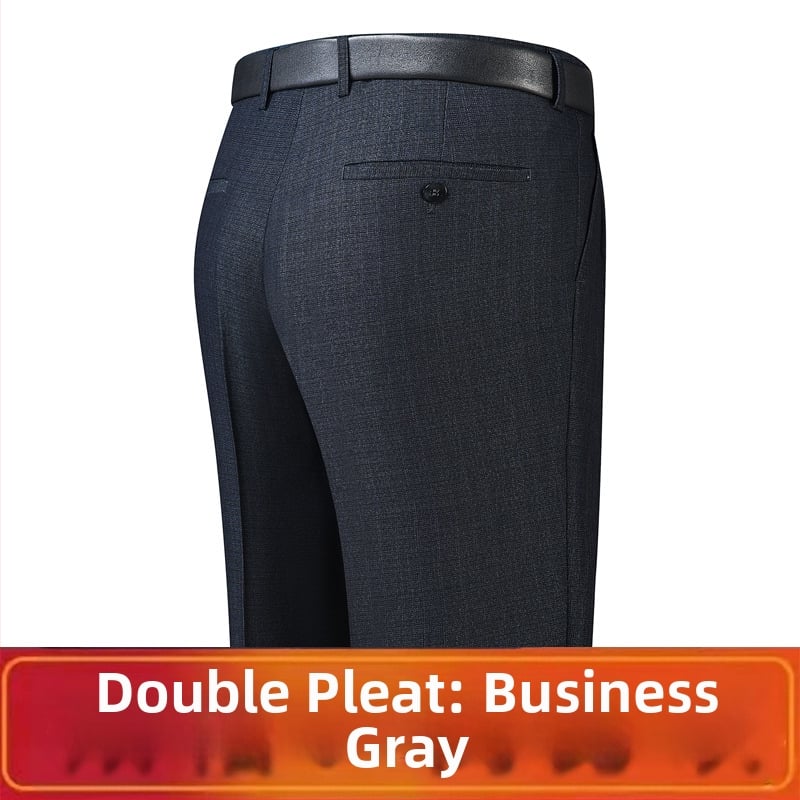 Férfi téli üzleti formális egyenes nadrág, kémiai szálak keveréke, poliészter, zsebek, középkorú férfiak számára, címkével
