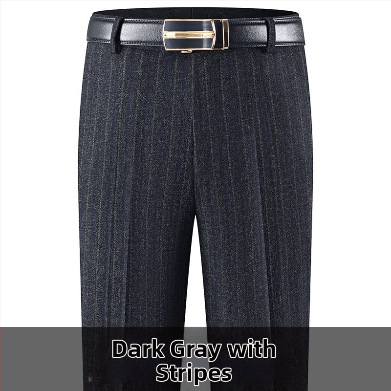 Férfi téli üzleti formális egyenes nadrág, kémiai szálak keveréke, poliészter, zsebek, középkorú férfiak számára, címkével