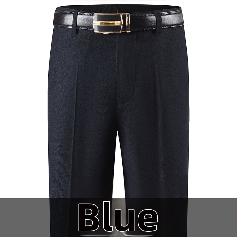 Férfi téli üzleti formális egyenes nadrág, kémiai szálak keveréke, poliészter, zsebek, középkorú férfiak számára, címkével