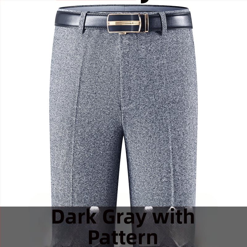 Férfi téli üzleti formális egyenes nadrág, kémiai szálak keveréke, poliészter, zsebek, középkorú férfiak számára, címkével