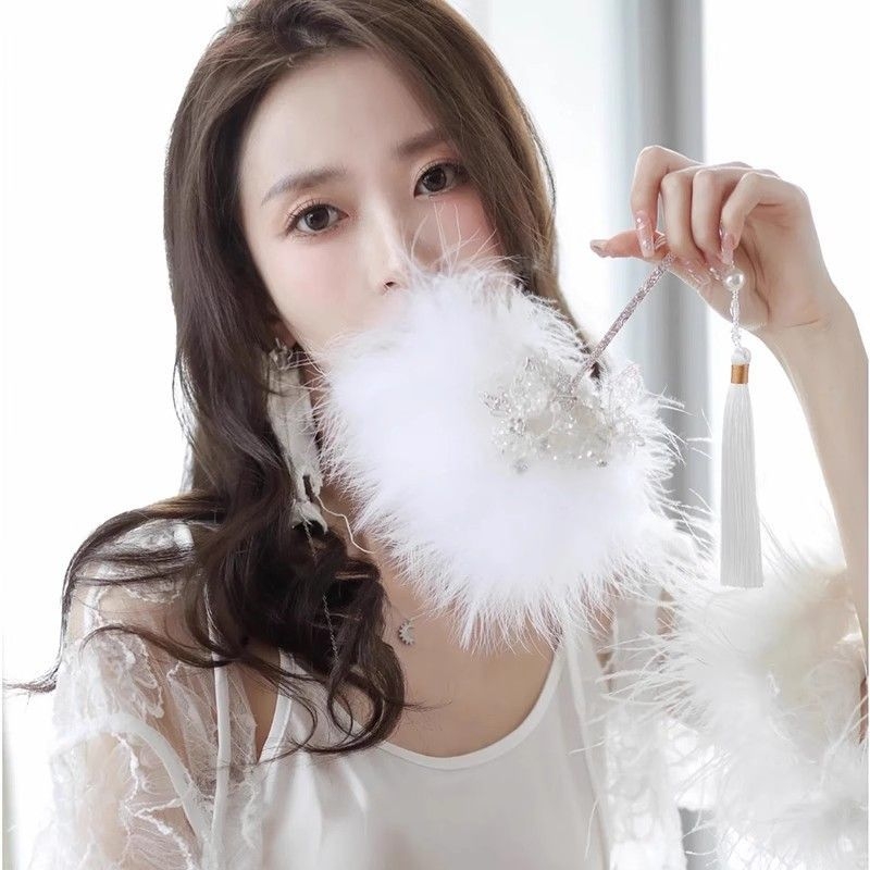 Halat cu evantai din pene albe, mireasă în stil chinezesc, recuzită pentru fotografii de nuntă și dans antic (Brand: Unique; Tip: Other; Greutate produs: Other; Pachet: Other)
