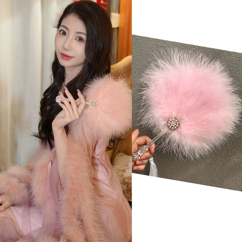 Halat cu evantai din pene albe, mireasă în stil chinezesc, recuzită pentru fotografii de nuntă și dans antic (Brand: Unique; Tip: Other; Greutate produs: Other; Pachet: Other)