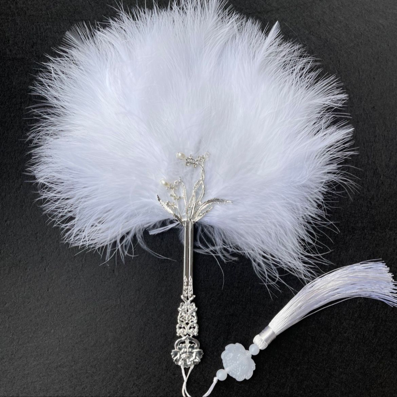 Halat cu evantai din pene albe, mireasă în stil chinezesc, recuzită pentru fotografii de nuntă și dans antic (Brand: Unique; Tip: Other; Greutate produs: Other; Pachet: Other)