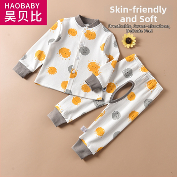 Βαμβακερό σετ μωρού: γιλέκο με μακριά μανίκια και παντελόνι με ανοιχτή περιοχή, για 1–3 ετών, άνοιξη-φθινόπωρο