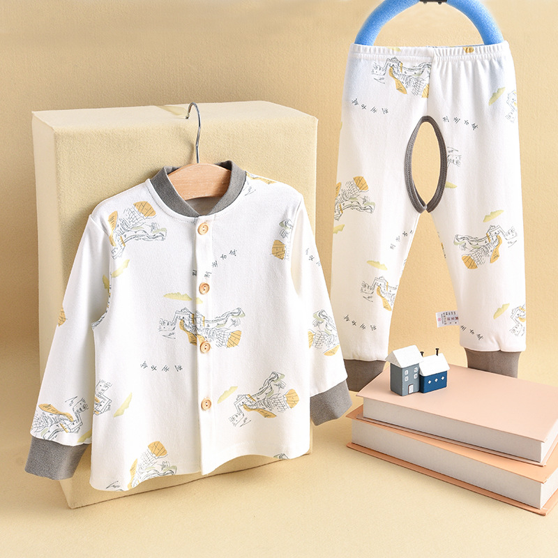 Βαμβακερό σετ μωρού: γιλέκο με μακριά μανίκια και παντελόνι με ανοιχτή περιοχή, για 1–3 ετών, άνοιξη-φθινόπωρο