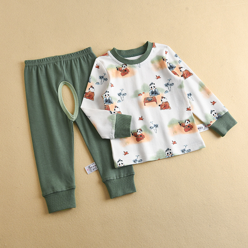 Βαμβακερό σετ μωρού: γιλέκο με μακριά μανίκια και παντελόνι με ανοιχτή περιοχή, για 1–3 ετών, άνοιξη-φθινόπωρο