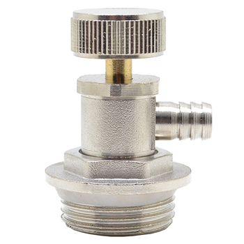 Radiátorová odvzduňovacia a vodovacia klapka so závitom — meď, niklovo leštený povrch, prevádzková teplota 0–100°C, pre vodu