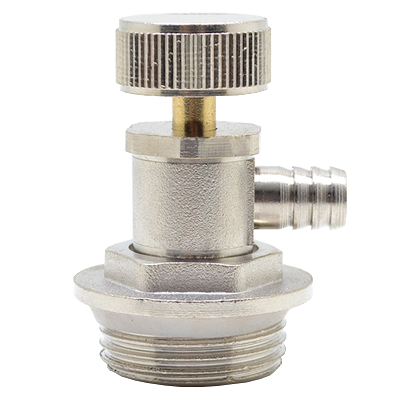 Radiátorová odvzduňovacia a vodovacia klapka so závitom — meď, niklovo leštený povrch, prevádzková teplota 0–100°C, pre vodu