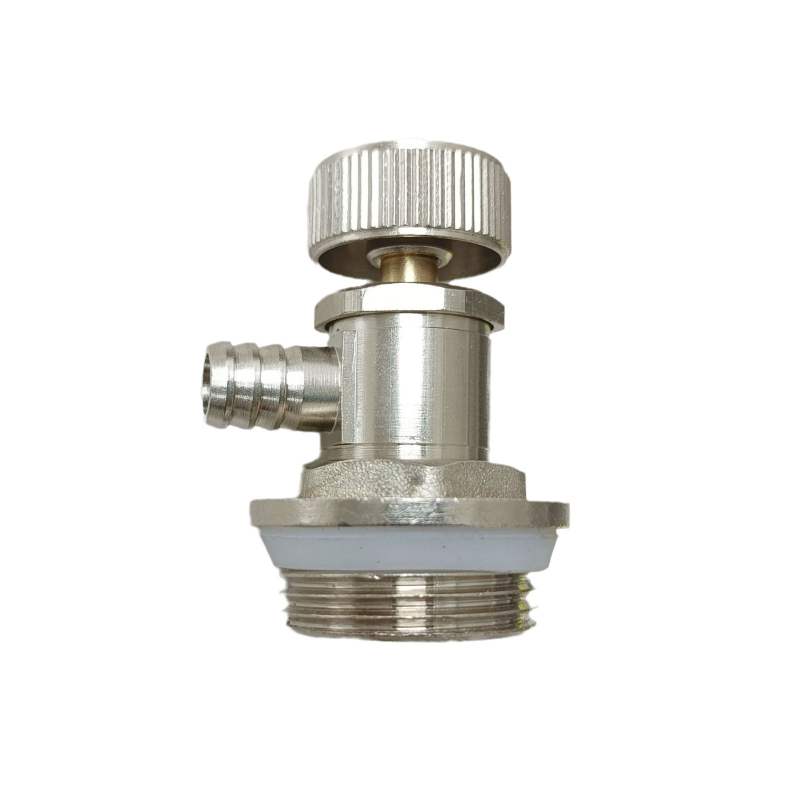 Radiátorová odvzduňovacia a vodovacia klapka so závitom — meď, niklovo leštený povrch, prevádzková teplota 0–100°C, pre vodu