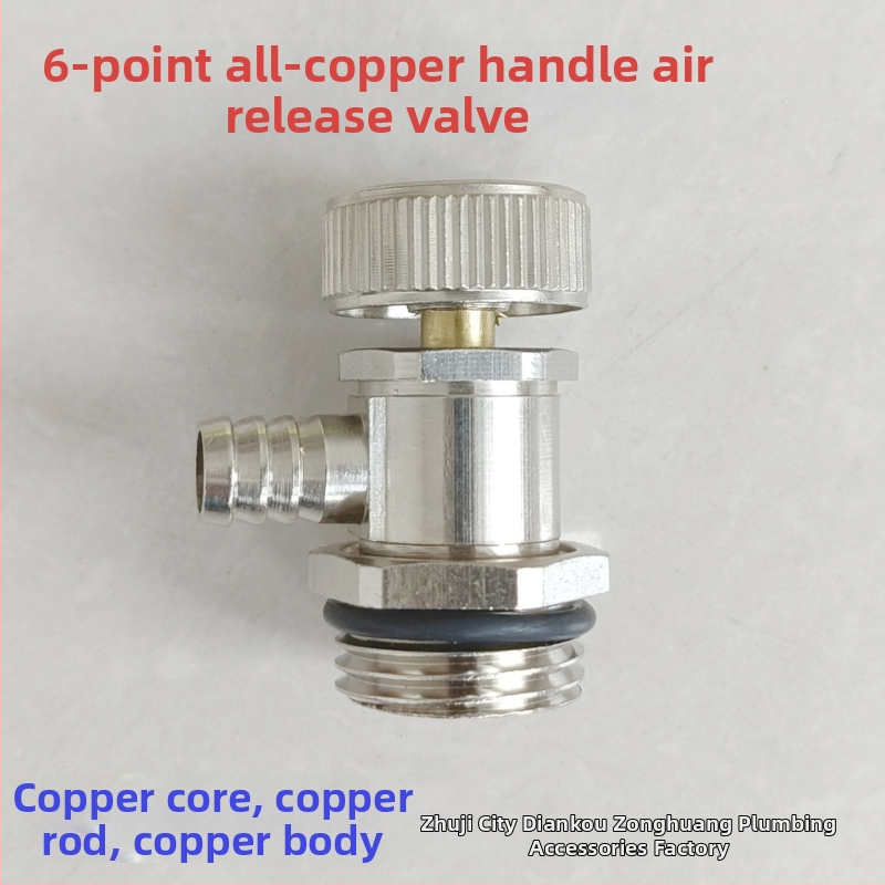 Radiátorová odvzduňovacia a vodovacia klapka so závitom — meď, niklovo leštený povrch, prevádzková teplota 0–100°C, pre vodu