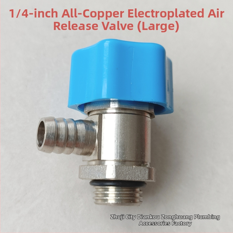 Radiátorová odvzduňovacia a vodovacia klapka so závitom — meď, niklovo leštený povrch, prevádzková teplota 0–100°C, pre vodu