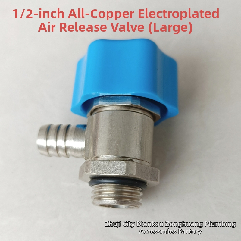 Radiátorová odvzduňovacia a vodovacia klapka so závitom — meď, niklovo leštený povrch, prevádzková teplota 0–100°C, pre vodu