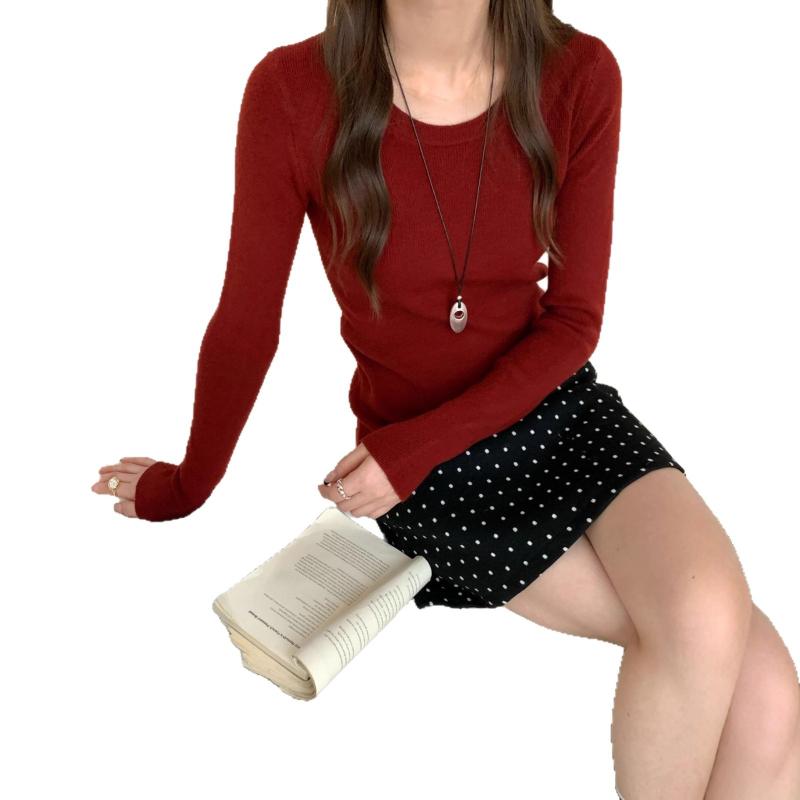 Γυναικείος πλεκτός πουλόβερ με κουκούλα, μεσαία πυκνότητα, χαμηλό στρογγυλό ντεκολτέ, μακριά μανίκια