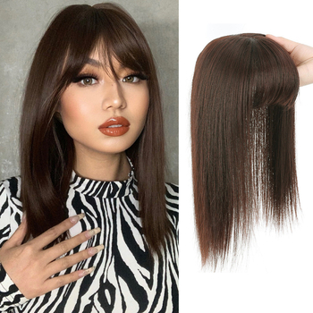 Блок за възстановяване на косата върху темето за жени, термоустойчива влакнеста коса, челки: могат да се подравнят или наклонени, без боядисване и къдрене