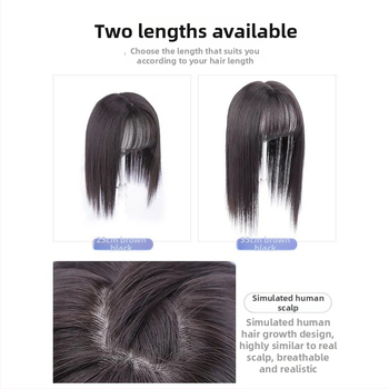 Блок за възстановяване на косата върху темето за жени, термоустойчива влакнеста коса, челки: могат да се подравнят или наклонени, без боядисване и къдрене