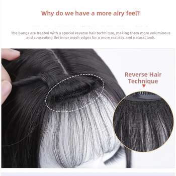 Блок за възстановяване на косата върху темето за жени, термоустойчива влакнеста коса, челки: могат да се подравнят или наклонени, без боядисване и къдрене