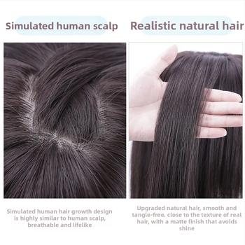 Блок за възстановяване на косата върху темето за жени, термоустойчива влакнеста коса, челки: могат да се подравнят или наклонени, без боядисване и къдрене