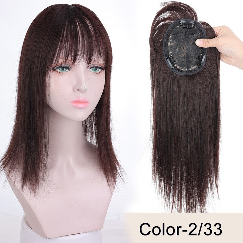 Блок за възстановяване на косата върху темето за жени, термоустойчива влакнеста коса, челки: могат да се подравнят или наклонени, без боядисване и къдрене