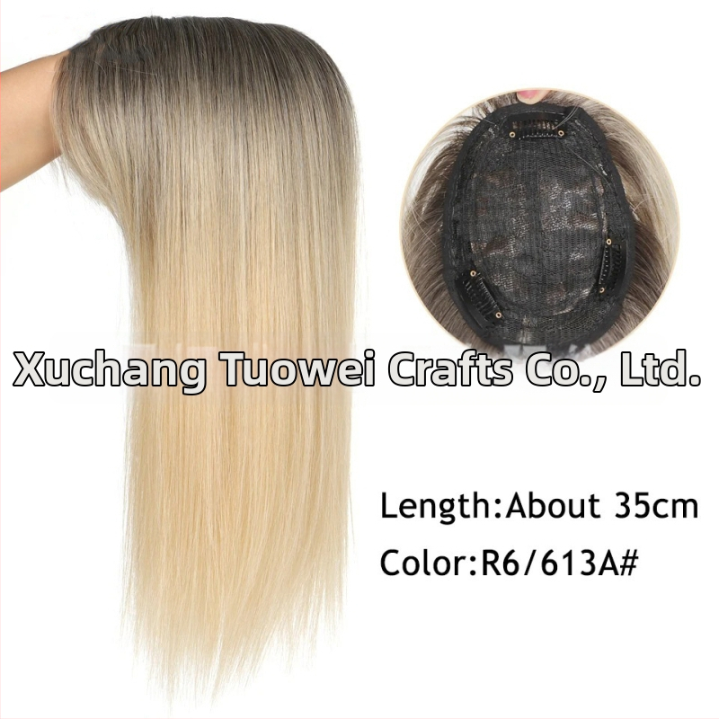 Блок за възстановяване на косата върху темето за жени, термоустойчива влакнеста коса, челки: могат да се подравнят или наклонени, без боядисване и къдрене